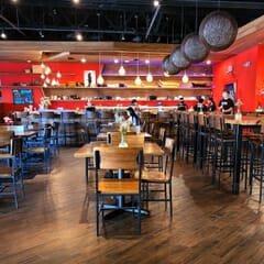 Eden Metal Restaurant Chair with Reclaimed Walnut Wood Back