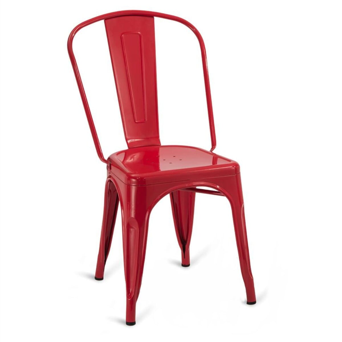 Red Steel Tolix Stackable Restaurant Chair with Arched Metal Backrest