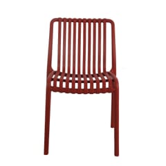 Stackable Outdoor Resin Chair with Striped Seat and Back in Red