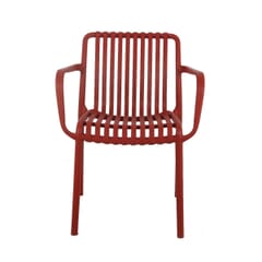 Stackable Indoor/Outdoor Arm Resin Chair With Striped Seat and Back in Red