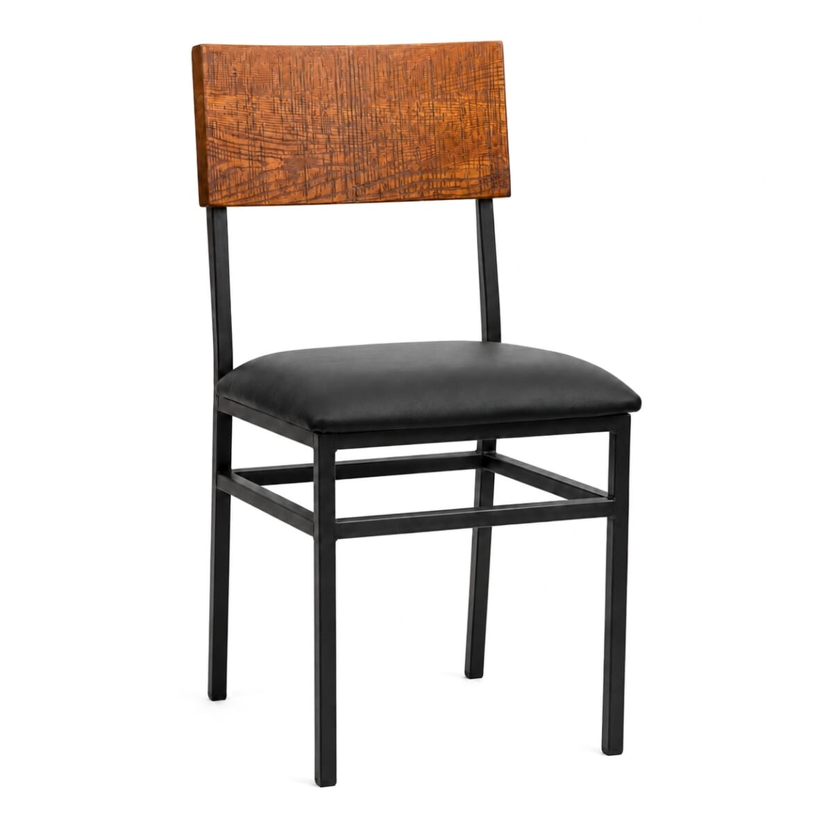 Industrial American Red Oak Restaurant Chair with Black Steel Frame