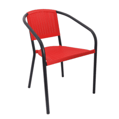 Stackable Black Powder Coated Steel Restaurant Chair With Red Resin Seat and Back