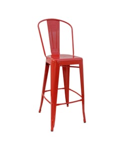 Red Steel Eiffel Restaurant Bar Stool with Arched Metal Backrest