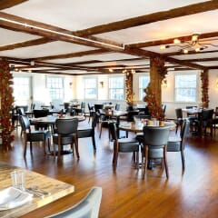 Fully Upholstered Quick Ship Restaurant Chair In Espresso Frame & Black Vinyl