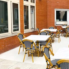 Contemporary Indoor/Outdoor Metal Square Restaurant Table Base in Gold (18” x 18