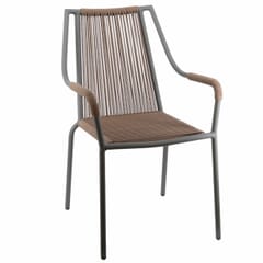 Stackable Black Aluminum Tan Rope Styled Outdoor Chair with Arms 