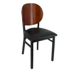 1 Lot of 18 Units- Black Steel Frame Restaurant Chair With Round Veneer Back and Upholstered Seat 