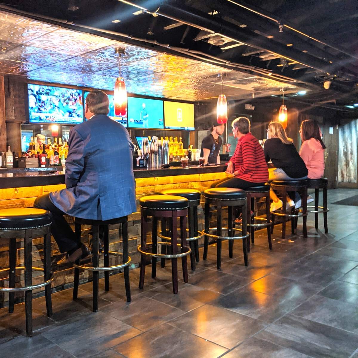 Solid Wood Backless Demi Bar Stool in Dark Mahogany with Nailhead Trim