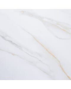 Close-up of a rectangular white sintered stone restaurant table top with delicate gold veining