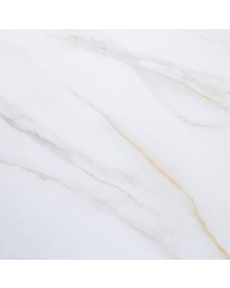 Close-up of a rectangular white sintered stone restaurant table top with delicate gold veining