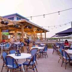 Blue and White Wicker Stackable Outdoor Restaurant Chair