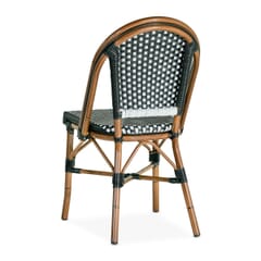 Stackable Curved-Back Synthetic Wicker & Bamboo Commercial Outdoor Chair - Black/White
