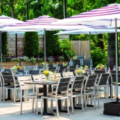 Stackable Outdoor Aluminum Chair with Pewter Synthetic Teak Wood Slats