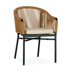 Stackable Outdoor Rope Restaurant Armchair with Tan Seat and Back