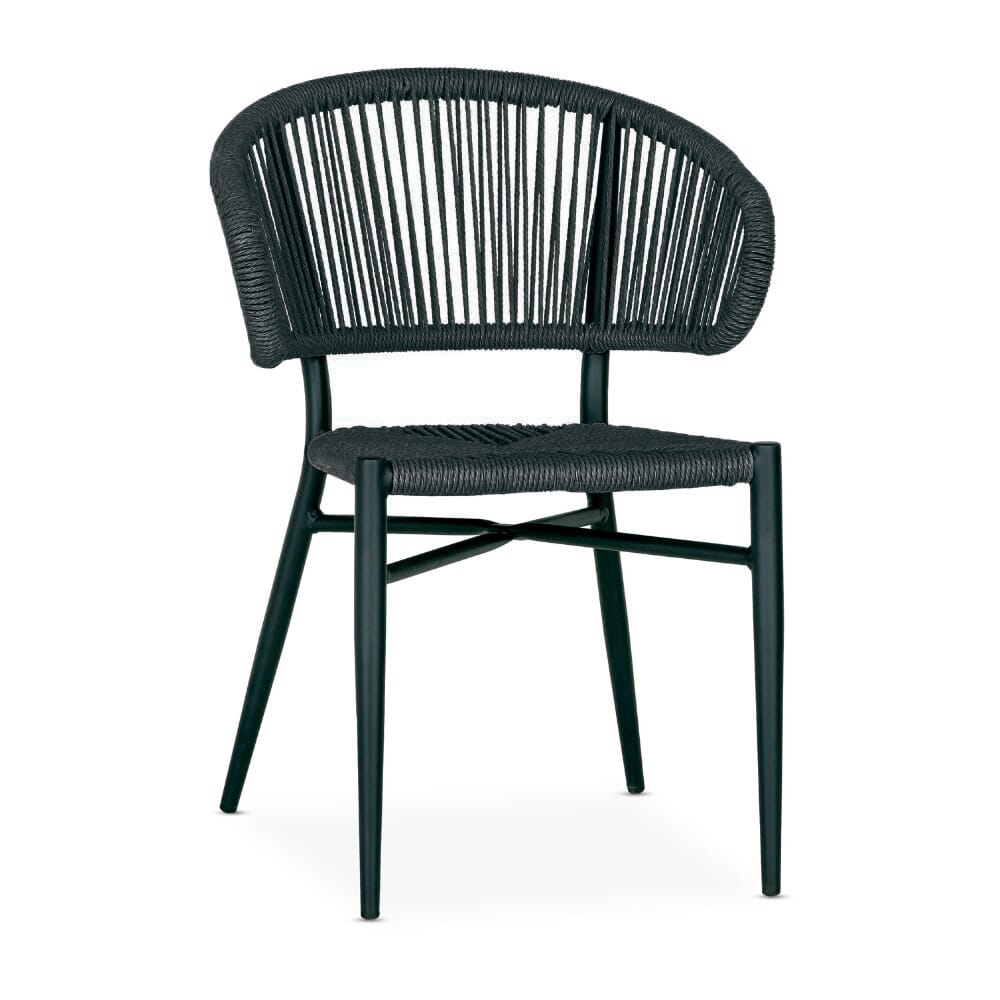 Palmera Stackable Outdoor Restaurant Rope Chair with Gray Seat and Back