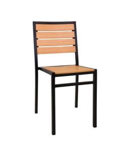 Brushed Aluminum Frame Outdoor Restaurant Chair With Tan Synthetic Teak Slats (Front)
