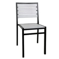 Stackable Indoor/Outdoor Steel Frame Chair with Light Grey Synthetic Teak Wood Slats