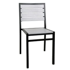 Stackable Indoor/Outdoor Steel Frame Restaurant Chair with Light Grey Synthetic Teak Wood Slats