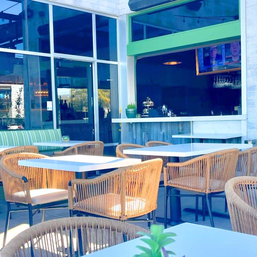 Brezza Stackable Outdoor Rope Restaurant Armchair with Tan Seat and Back