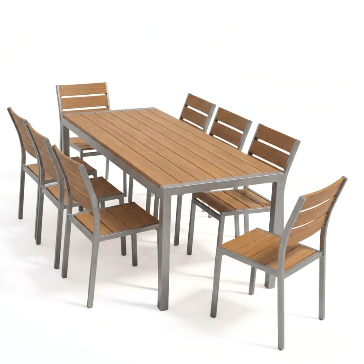 Outdoor Aluminum Restaurant Table with Tan Synthetic Teak Wood Slats