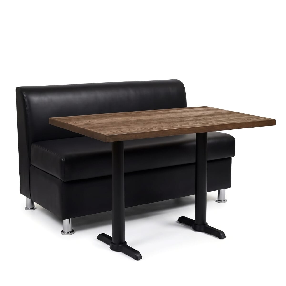 2-Seat Adele Black Vinyl Restaurant Booth Set with Reclaimed Wood Table