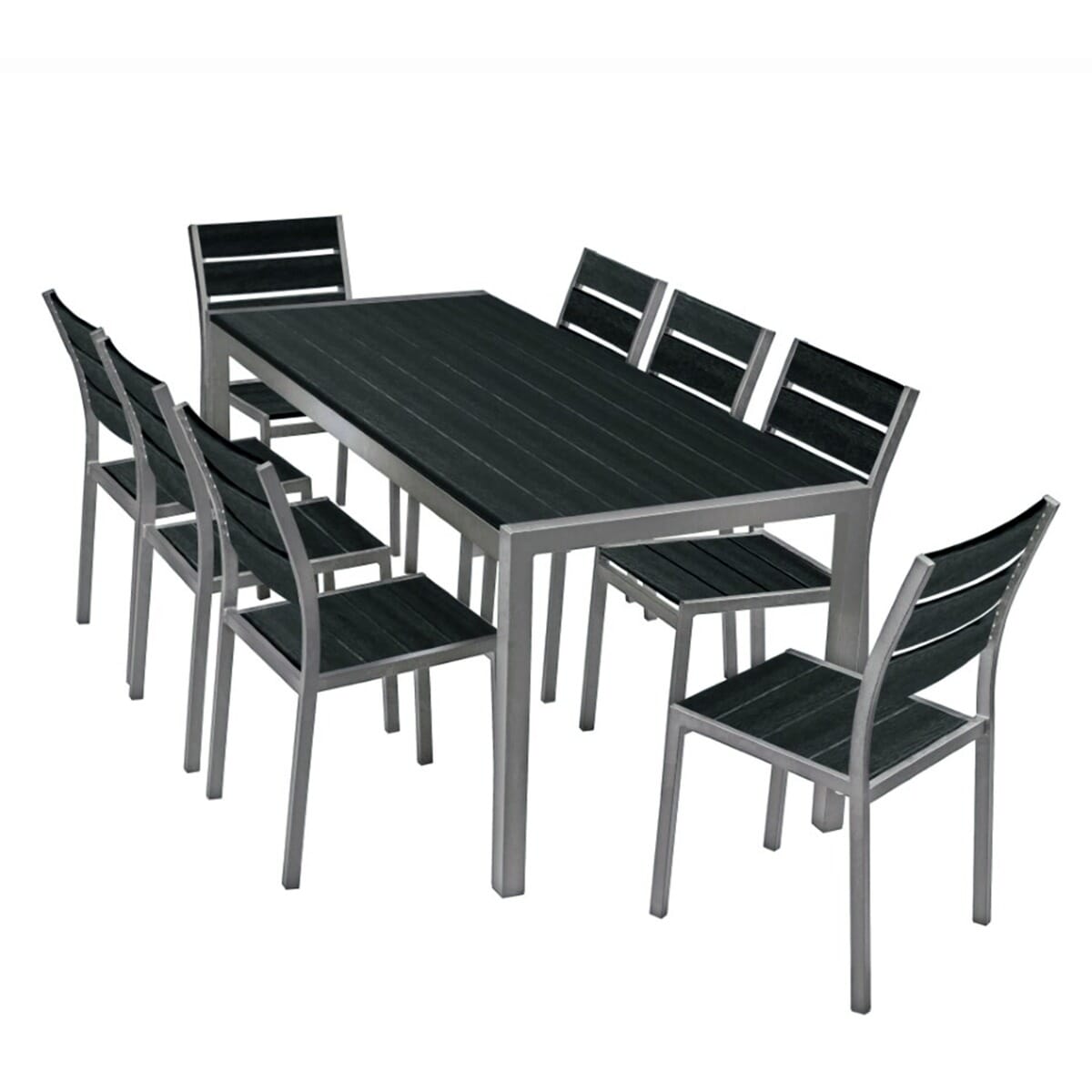 Outdoor Aluminum Restaurant Table w Black Synth Wood Slats 52 x 52