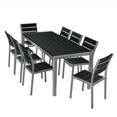 Outdoor Aluminum Restaurant Table with Black Synthetic Teak Wood Slats (52
