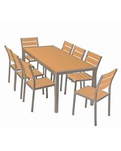 Outdoor Aluminum Restaurant Table with Tan Synthetic Teak Wood Slats
