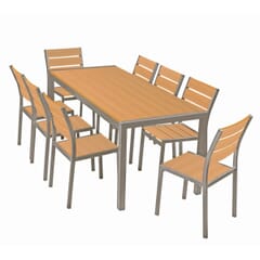 Outdoor Aluminum Restaurant Table with Tan Synthetic Teak Wood Slats