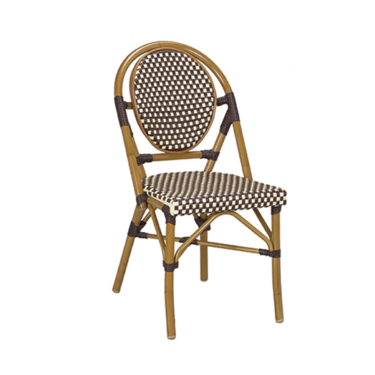 Synthetic Wicker & Bamboo Outdoor Chair with Rounded Back in Walnut/Brown
