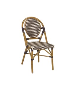 Synthetic Wicker & Bamboo Outdoor Stackable Chair with Rounded Back in Walnut/Brown