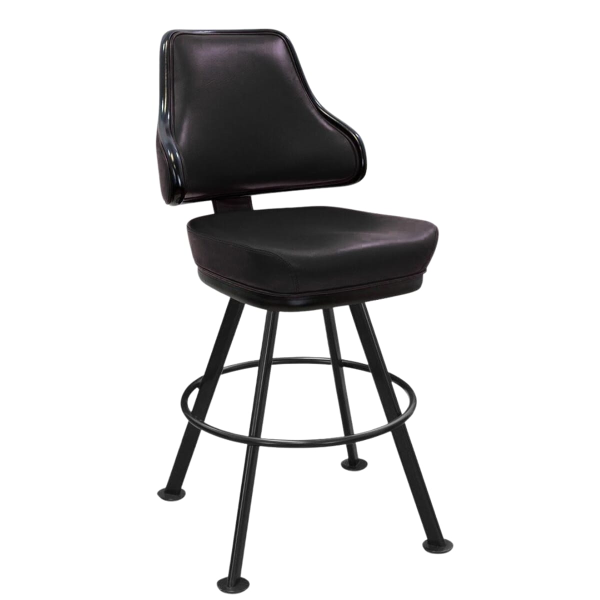 Classic Casino Bucket Bar Stool for Restaurant and Home with Large Black Rounded Frame and Black Vinyl