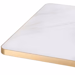 Economy Sintered Stone Restaurant Table Top in White with Gold Aluminum Band