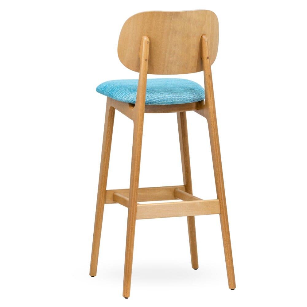 Fully Upholstered Lola Wood Restaurant Bar Stool in Natural
