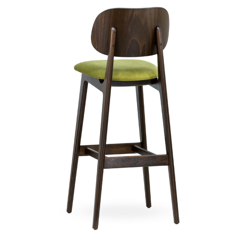 Fully Upholstered Lola Wood Restaurant Bar Stool in Walnut
