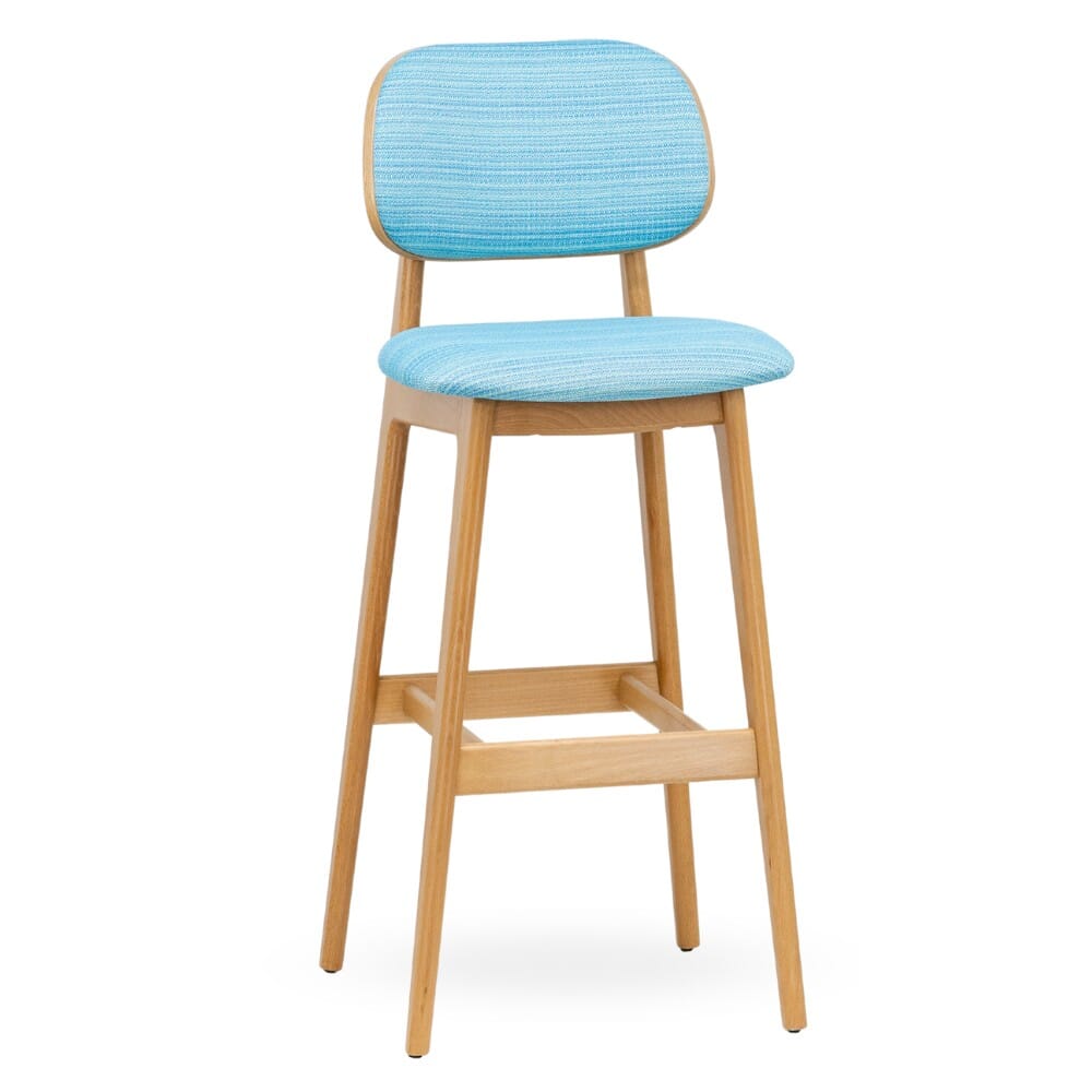 Fully Upholstered Lola Wood Restaurant Bar Stool in Natural