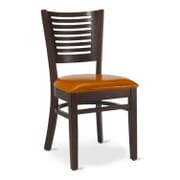 Narrow-Slat Back Commercial Wood Chair with Upholstered Seat in Walnut (Front)