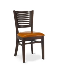 Narrow-Slat Back Commercial Wood Chair with Upholstered Seat in Walnut (Front)