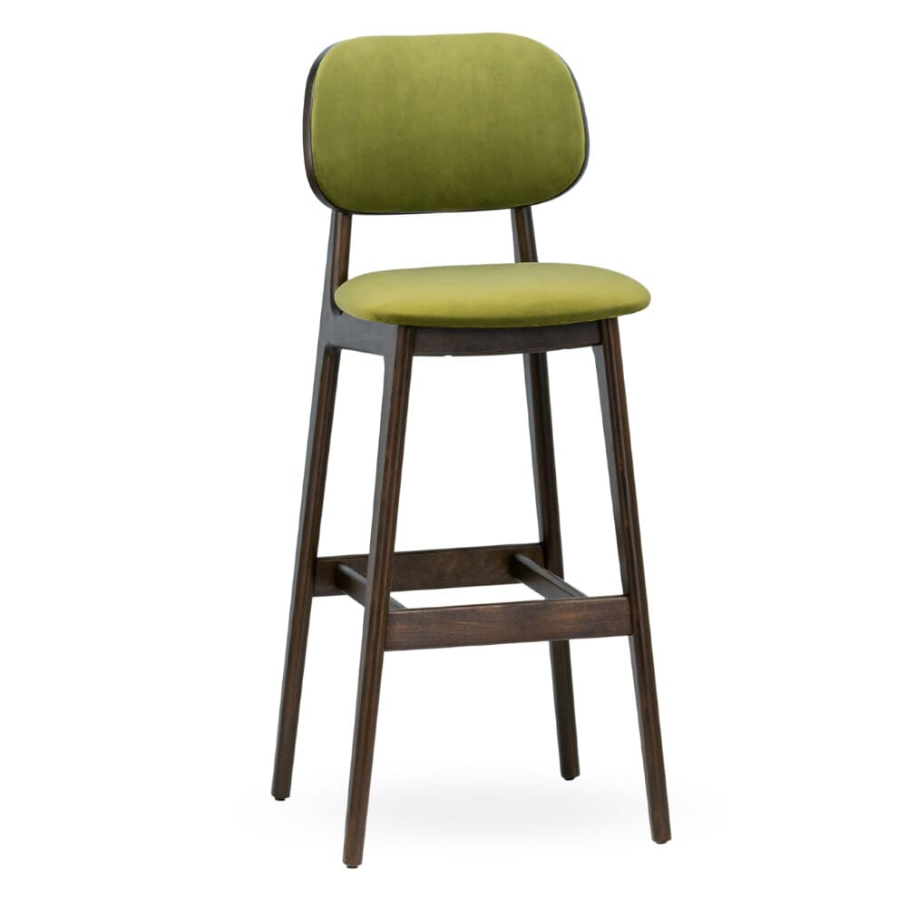 Fully Upholstered Lola Wood Restaurant Bar Stool in Walnut