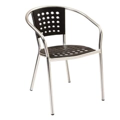 Stackable Aluminum Restaurant Arm Chair with Black Polypropylene Seat and Back