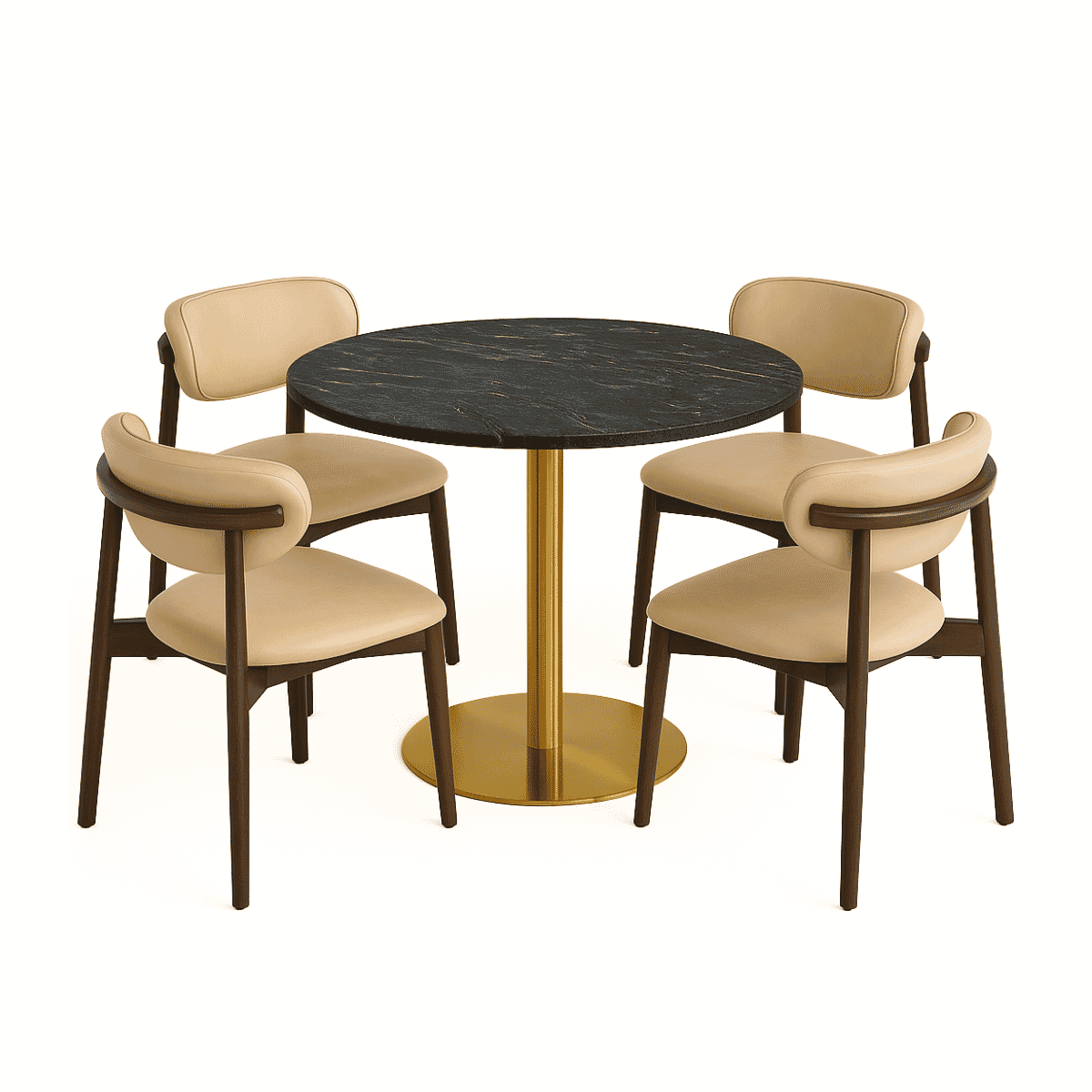 Fine Dining Restaurant Set with Sintered Stone Top & 4 Walnut Chairs