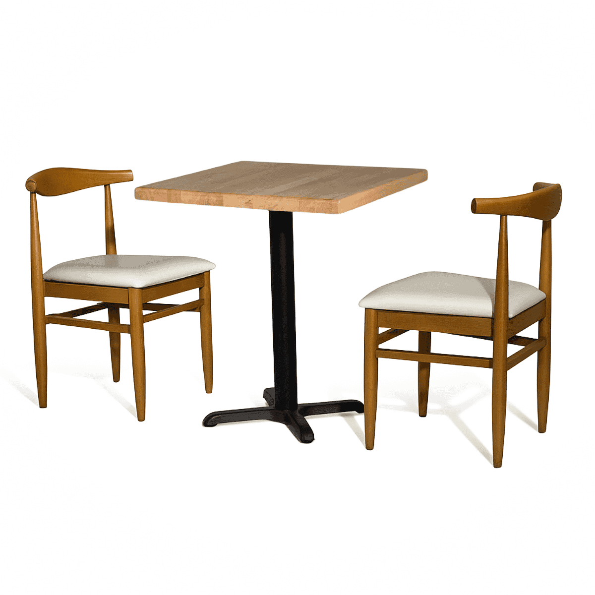 Natural Beechwood Restaurant Table Set with 2 Stackable Chairs