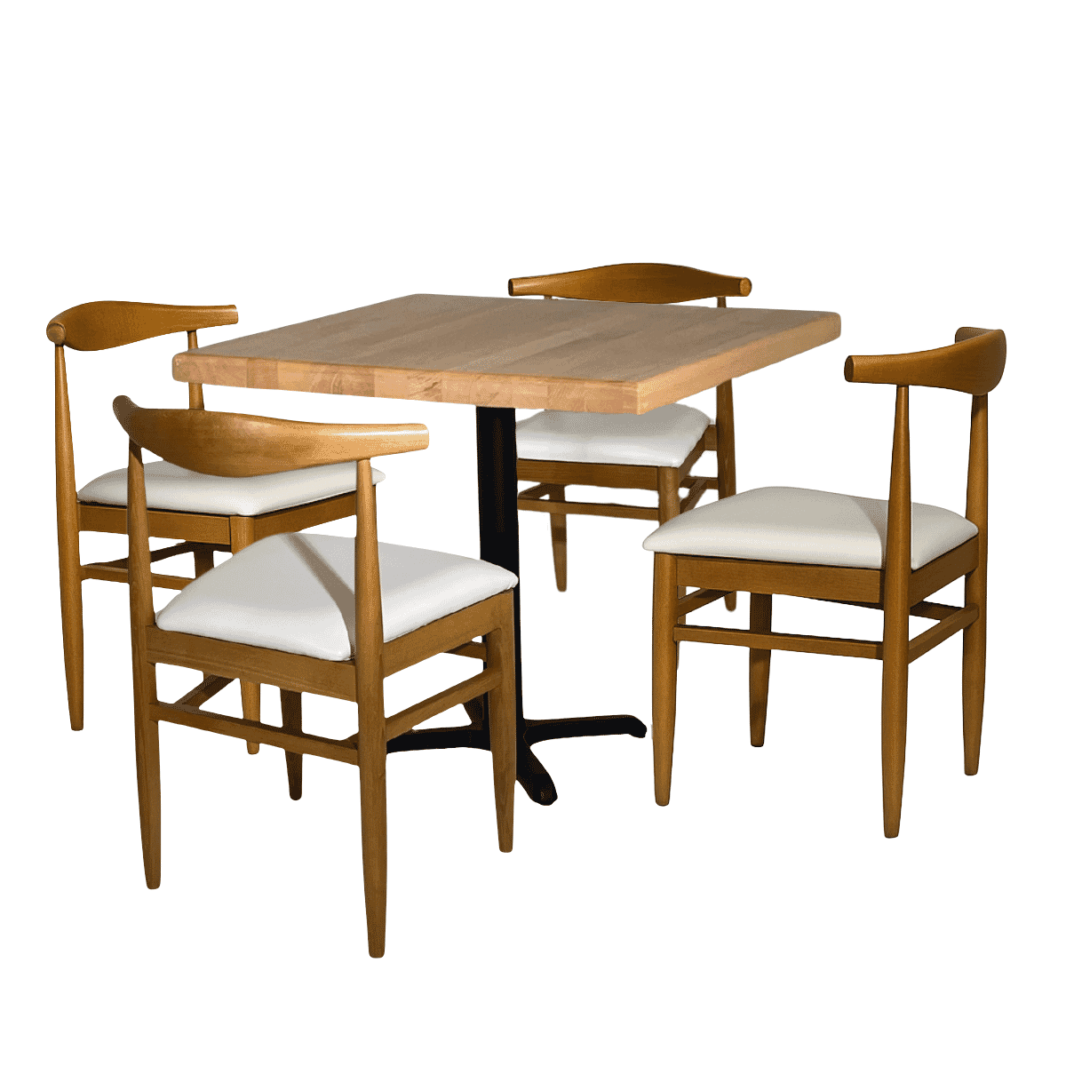 Natural Beechwood Restaurant Table Set with 4 Stackable Chairs