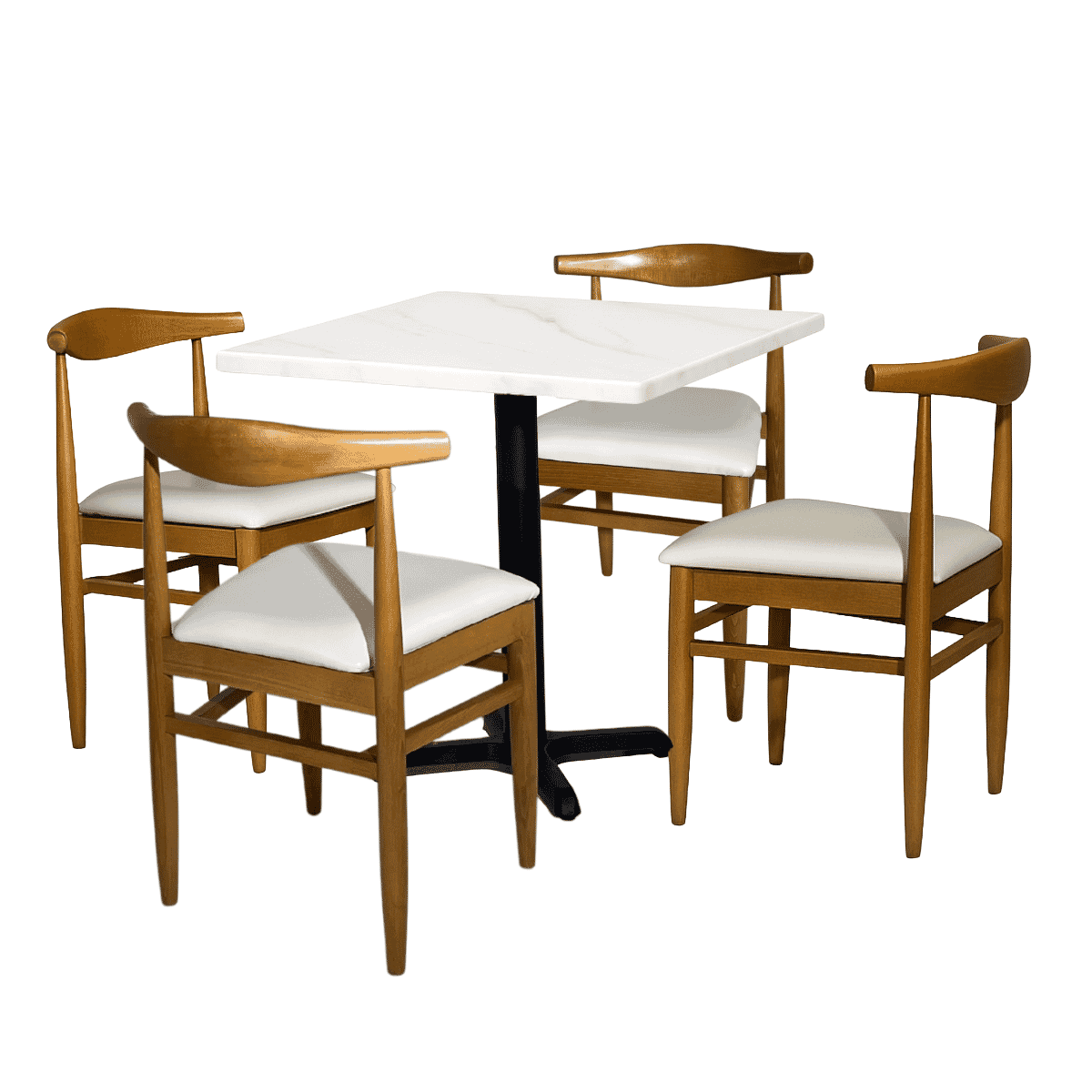 White Sintered Stone Restaurant Table Set with 4 Stackable Chairs