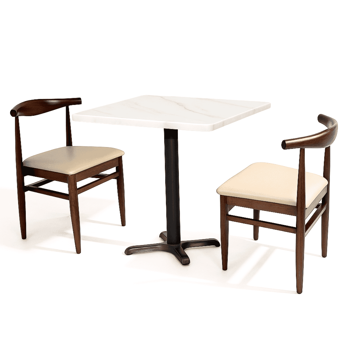 Modern White Sintered Stone Restaurant Table Set with 2 Walnut Chairs