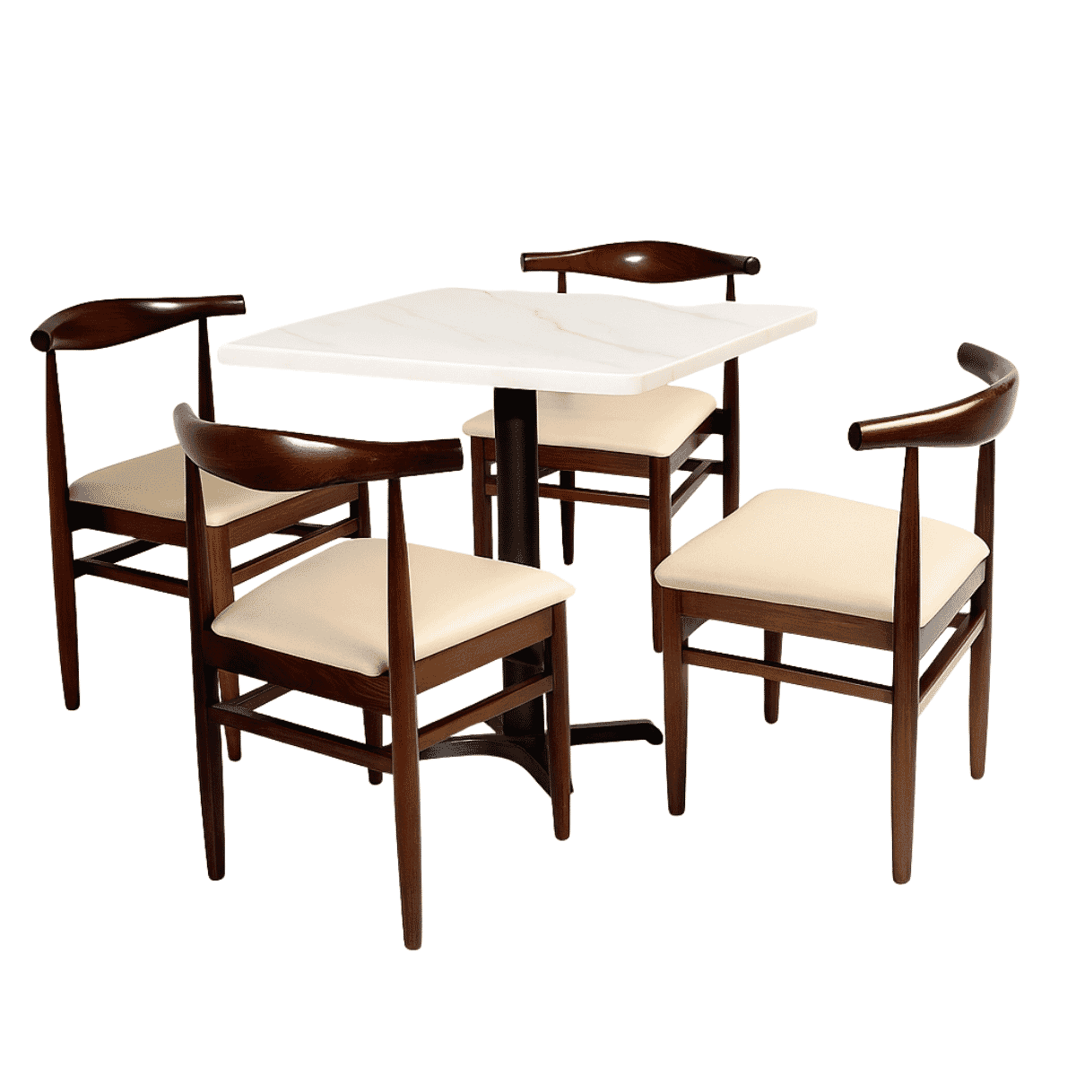 Modern White Sintered Stone Restaurant Table Set with 4 Walnut Chairs