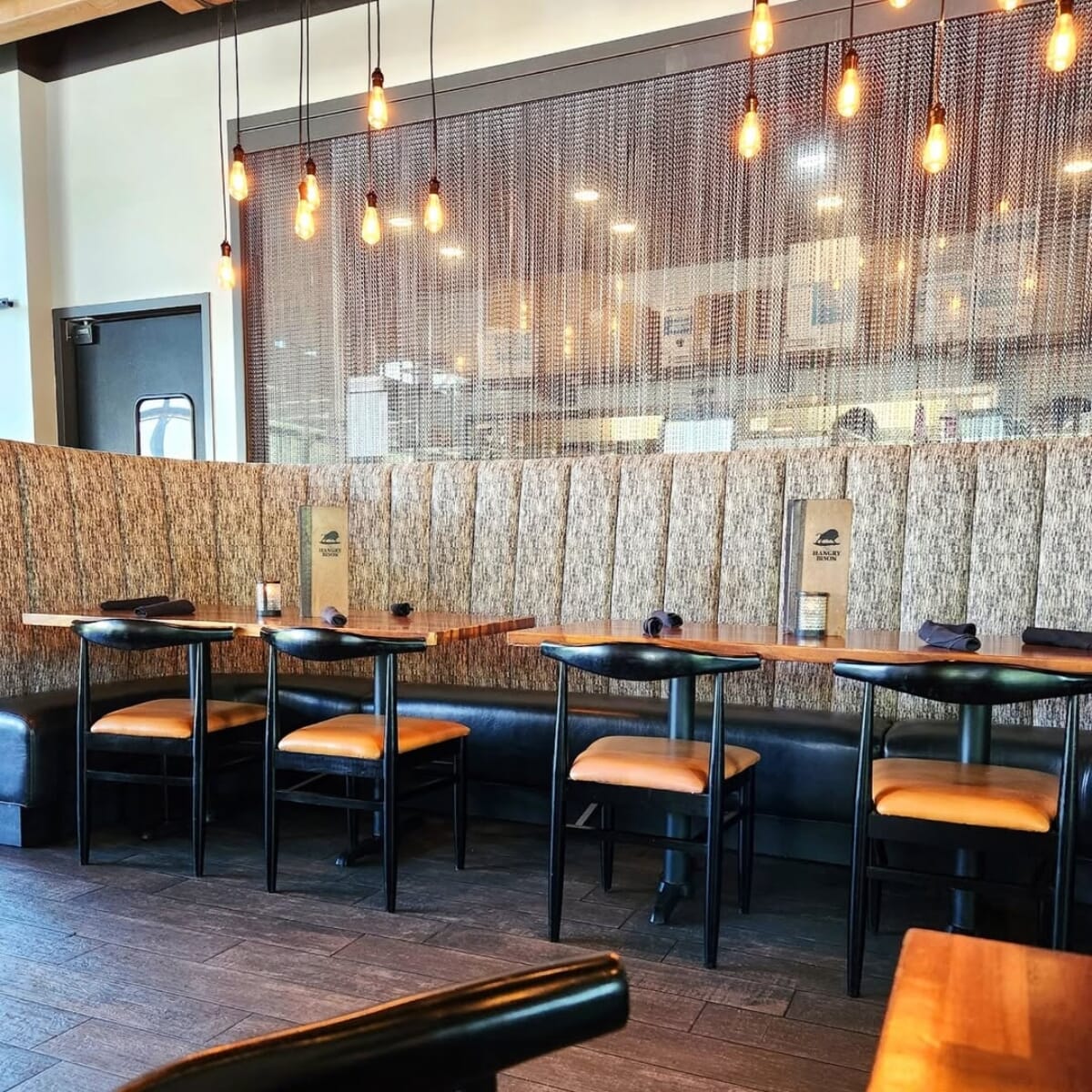 Stackable Black Elm Wood Restaurant Chair With Upholstered Seat