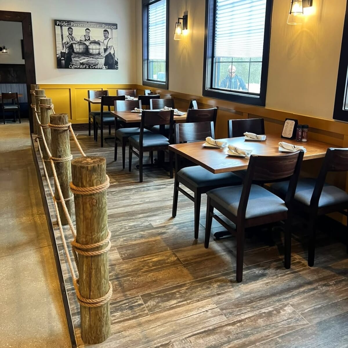 Lark Espresso Wood Square Back Upholstered Commercial Chair