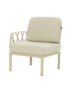 Commercial outdoor chair with left side arm in beige