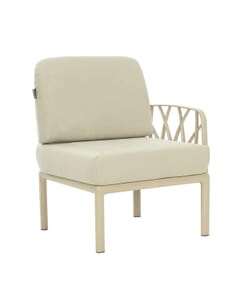 Commercial outdoor chair with right side arm in beige